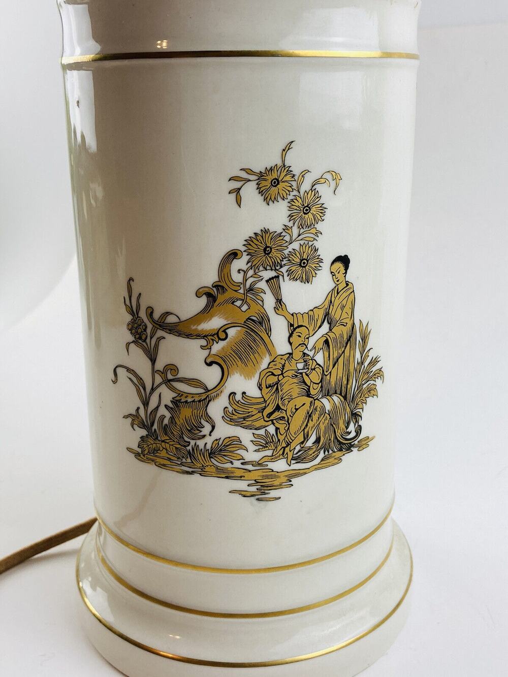 Vintage Chinese Asian Porcelain Jar Table Lamp Gold Gilt Image Female Male WORKS